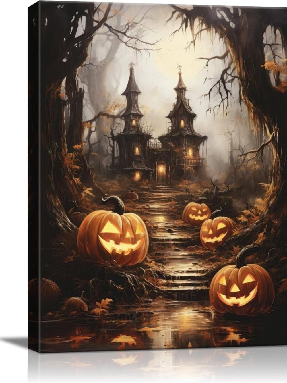 Gothic Halloween Wall Art - Haunted House & Pumpkin Decor for Spooky Vibes